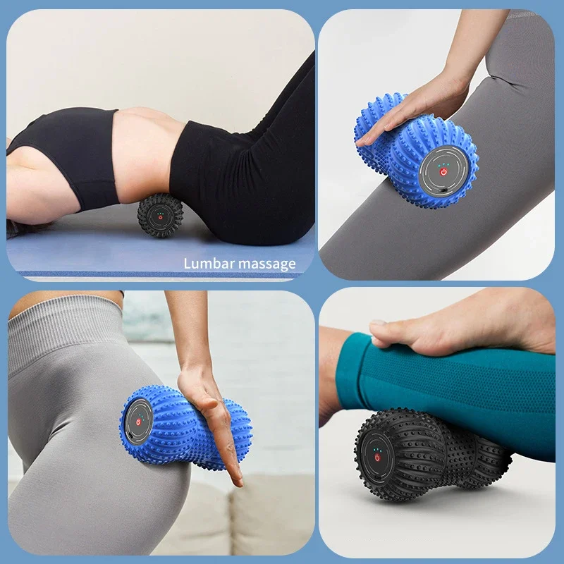 Electric Fascia Fitness Roller Peanut Ball Vibration Massage Shoulder Neck Waist Leg Muscles Relaxation Connect Bluetooth Music