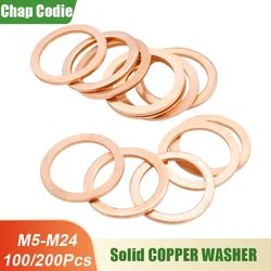 100/200Pcs Solid Pure Copper Washers Oil Sump Plug Sealing Gasket Oring Motorcycle Valve Spacer Flat Metal O Ring Washer M10x14