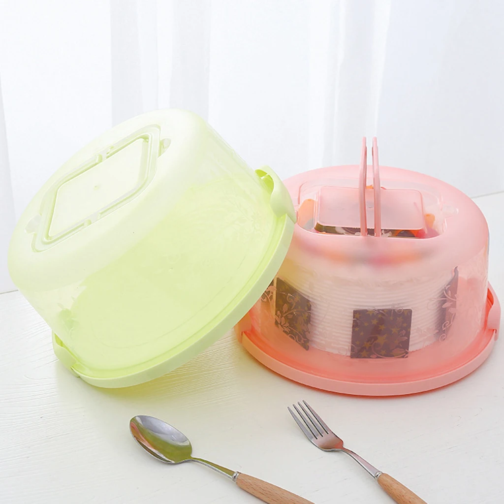 Portable  Cake Box Round Food Fresh-keeping Box Dustproof Plastic Cake Stand With Lid And Handle Fruits Vegetables Storage Boxs