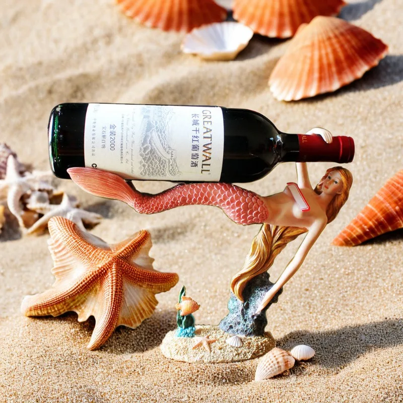

Resin Nordic Carved Wine Rack Mermaid Arc Groove Restaurant Desktop Wine Holders Creative Artistic Figure Home Decorations