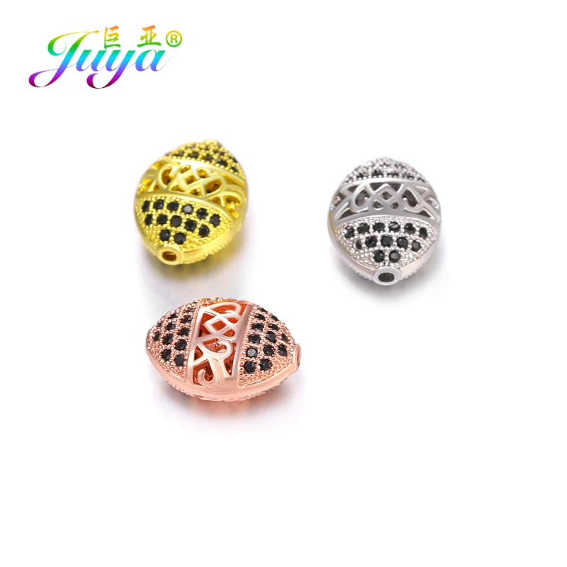 Juya 4Pcs/Lot Hollow Oval Shape Copper Beads Handmade Floating Flower Charm Beads Supplies For DIY Beading Jewelry Making