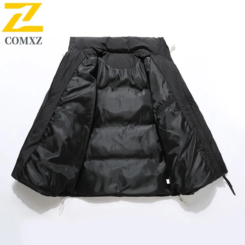 COMXZ 2025 Mens M8-XL Thickened Fleece Stand Collar Puffer Jacket Winter American Style Plus Size Casual Outdoor Sports Coat