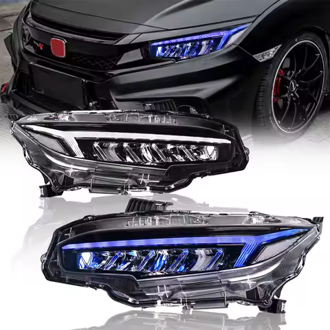 SINDAR 1 Pair RGB Headlights For Honda Civic 10th Gen 2016-2021, Sedan Hatchback Type-R FK FC Series RGB Front Lamp Assemly