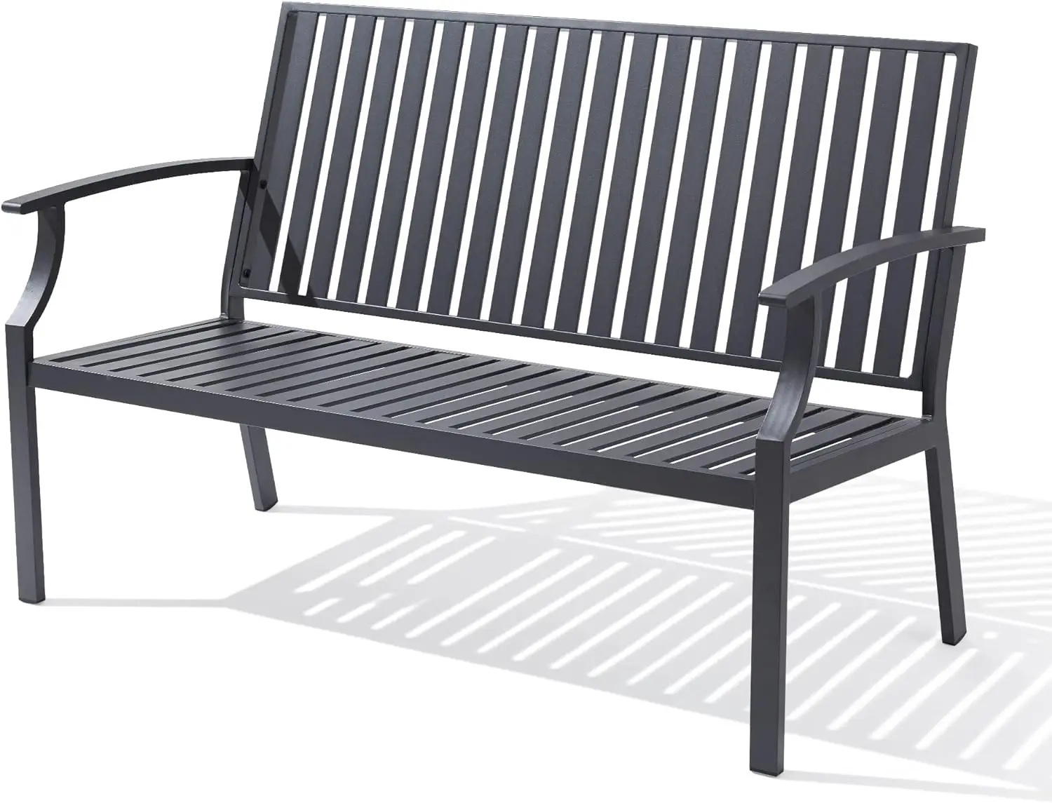 

Outdoor Bench, 52" Aluminum Frame 3-Person Patio Garden Bench with Anti-Rust, Porch Bench Furniture Memorial Benches for Outdoor