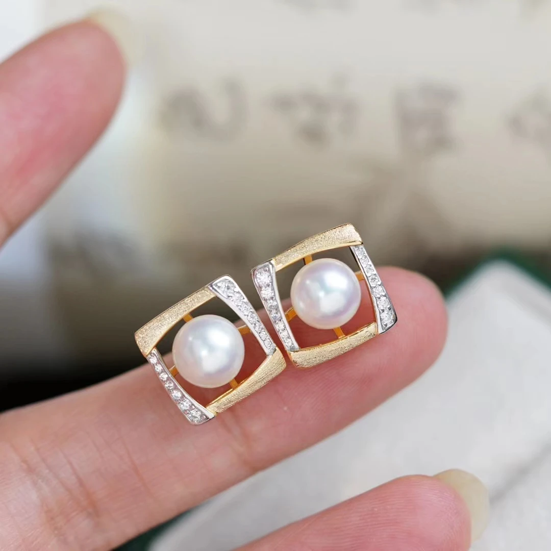 Square Shape 925 Sterling Silver Earrings Base Findings Mountings Jewelry Mounts Fittings Women's Accessories for 8-9mm Pearls