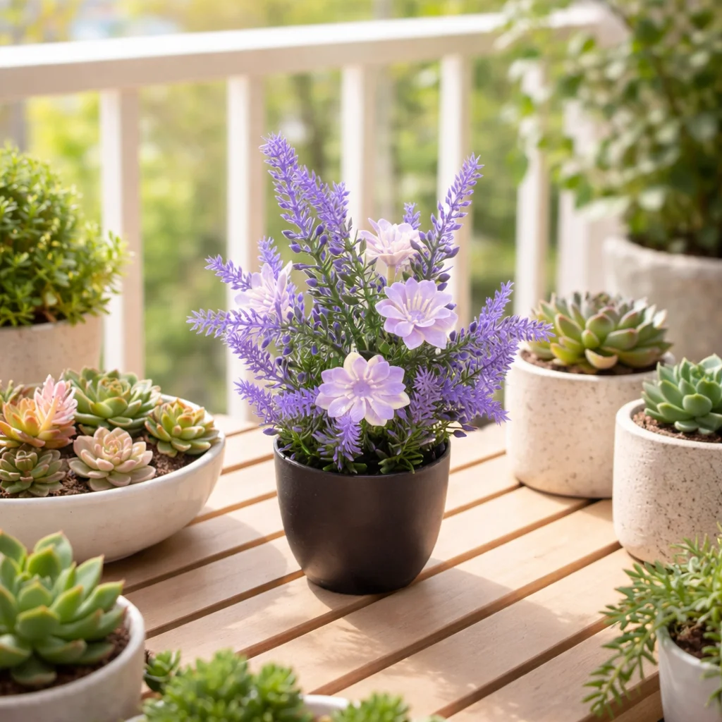 Kleiner Künstlicher Lavendel im Topf Plastik Kunstblumen Bonsai für Zuhause Wohnzimmer Küche Büro Deko Desktop-Ornament Geschenke – Detail 2