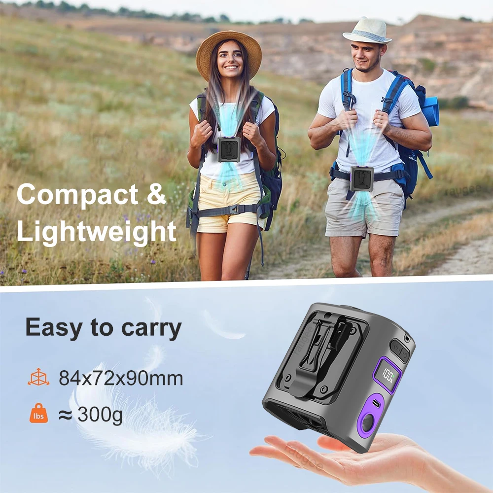 Portable Cooling Waist Fan Mini USB Neck Fan 8000mAh Outdoor Camping Fan Rechargeable Waist Clip Fan with Power Bank LED Light image 5