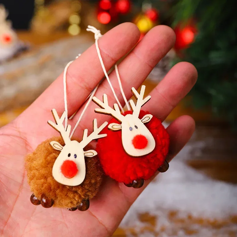 10/1pcs Christmas Felt Elk Hanging Ornaments Cute Reindeer Craft Decorations Xmas Tree Wooden Pendants New Year Party Kids Gifts