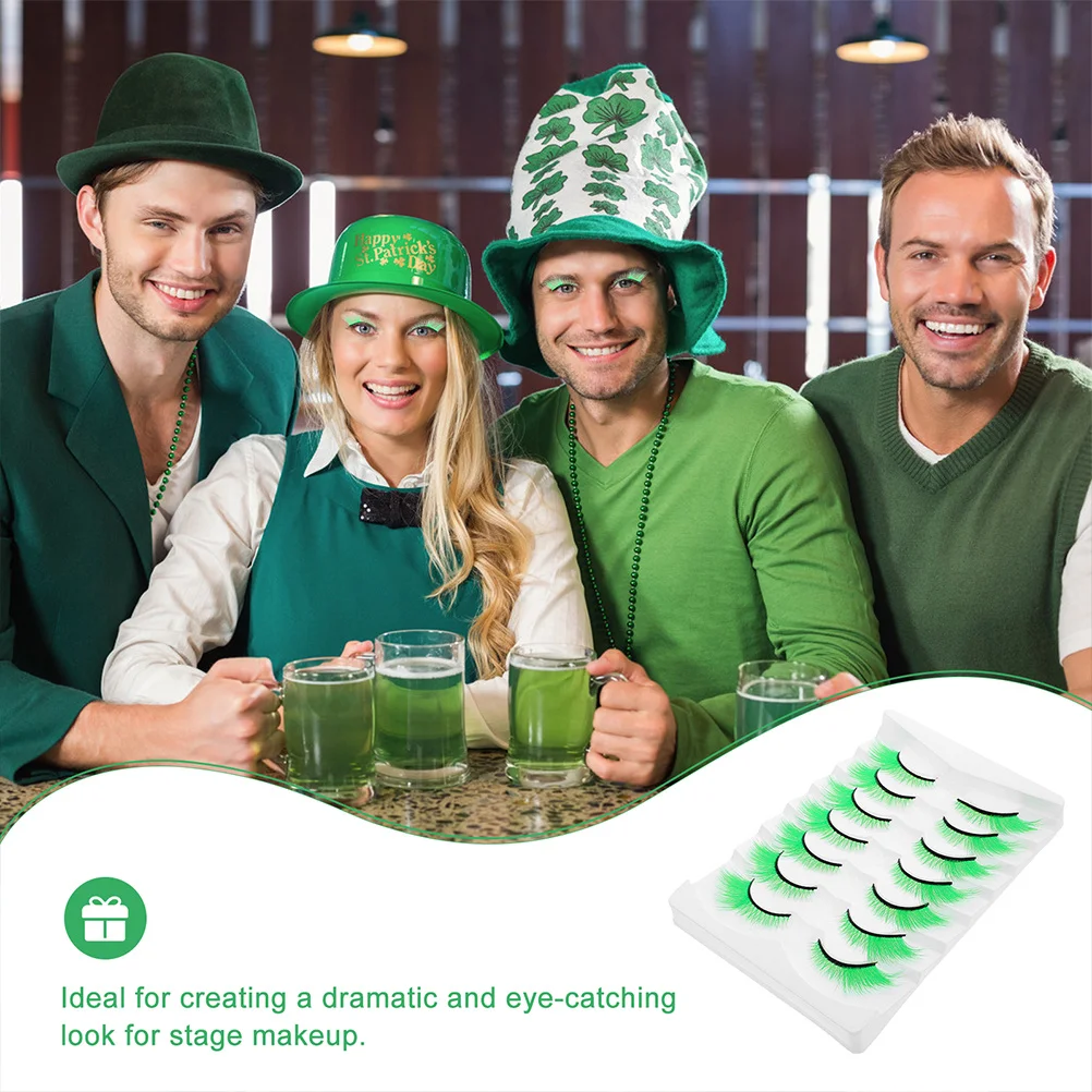 10쌍 그린 인조 속눈썹 드라마틱한 위스피 스트립 속눈썹 무대 메이크업 성 패트릭 데이 파티 코스프레 할로윈 속눈썹
