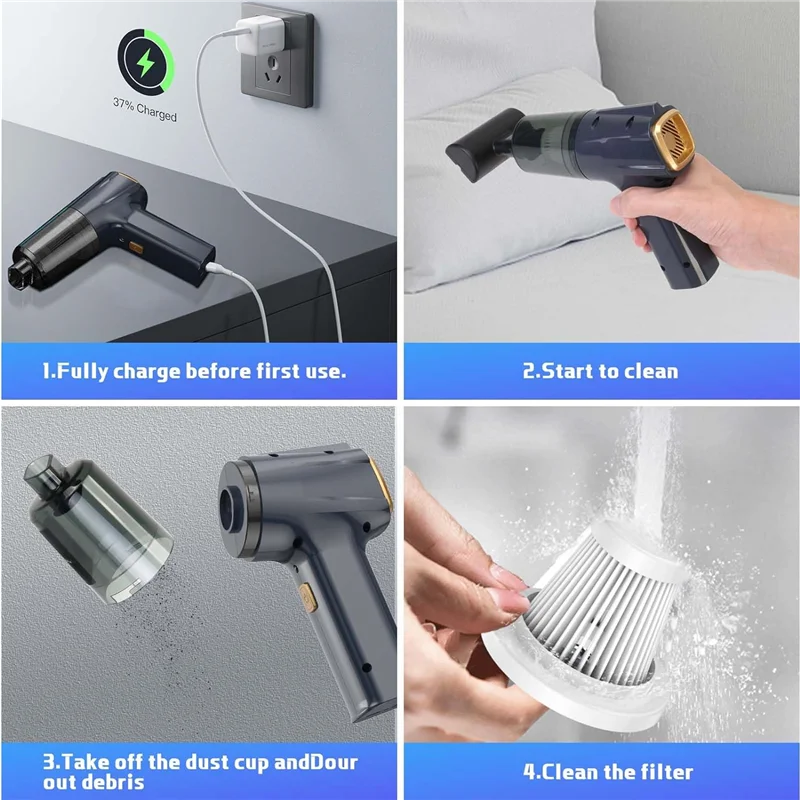 مكنسة كهربائية للسيارة BABZ عالية الطاقة، مكنسة كهربائية محمولة باليد للسيارة بديلة شفط 15000PA، مكنسة كهربائية لاسلكية للسيارة