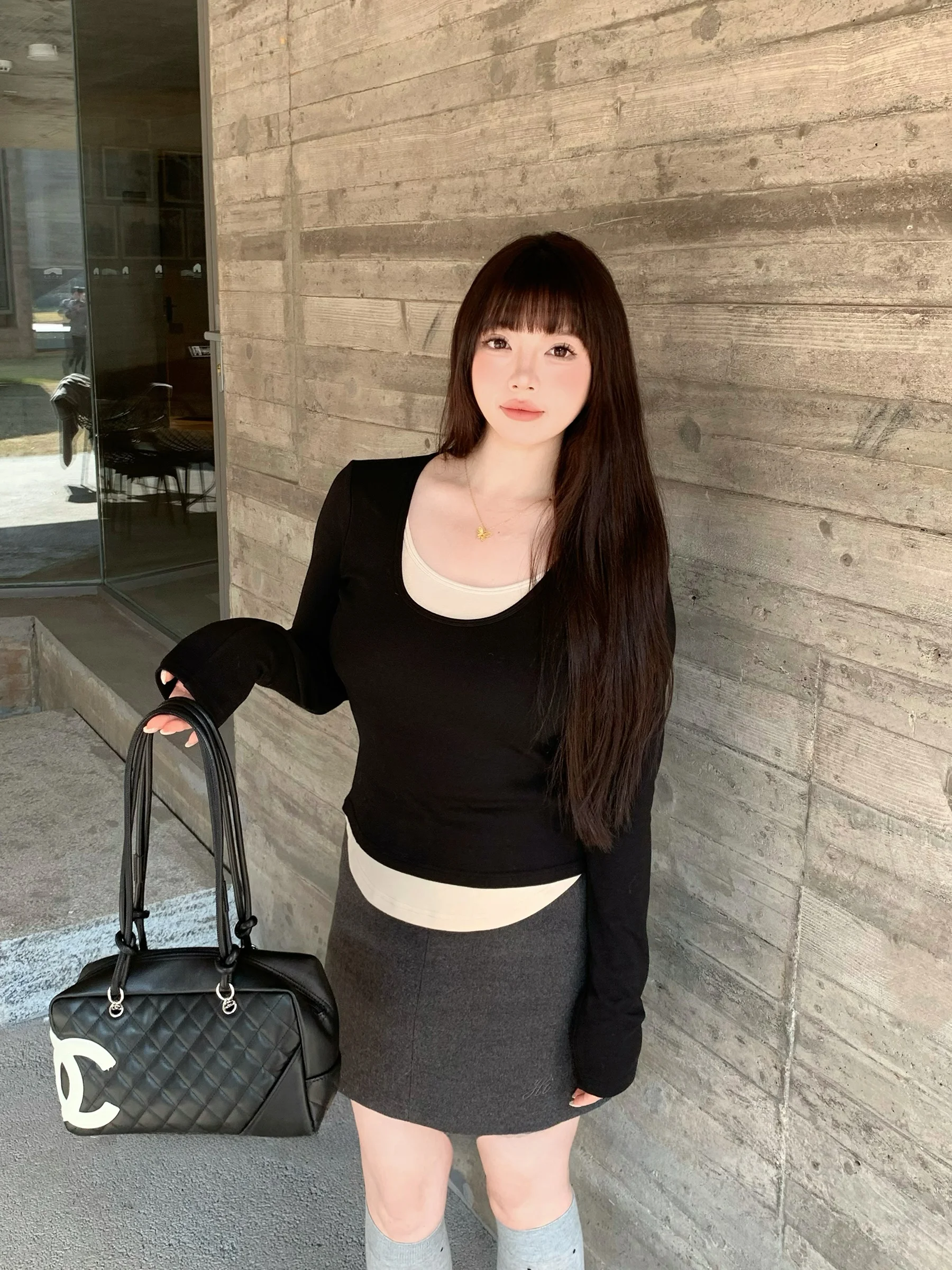 

Ulovely Caramel Milk Apricot Long Sve Slim Fit T-irt for plus Size Women Layered Color Blo Fake Two-Piece Top