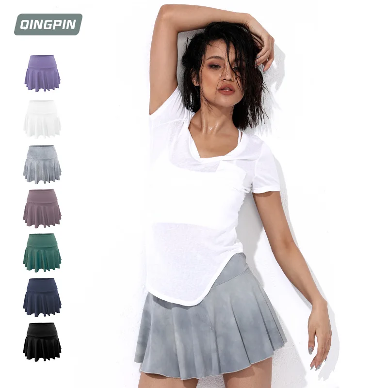 Solid Tennis Skorts Women Summer Pleated Skirt with Pocket Badminton Clothing Golf Wear Korean Casual Outfit 2024 Sports Wear