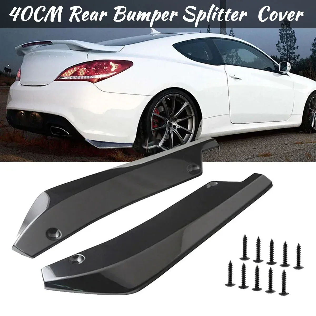 40CM Long Rear Bumper Splitter Universal For Hyundai Genesis Coupe Side Spoiler Canards Diffuser Cover Sticker Car Accessories