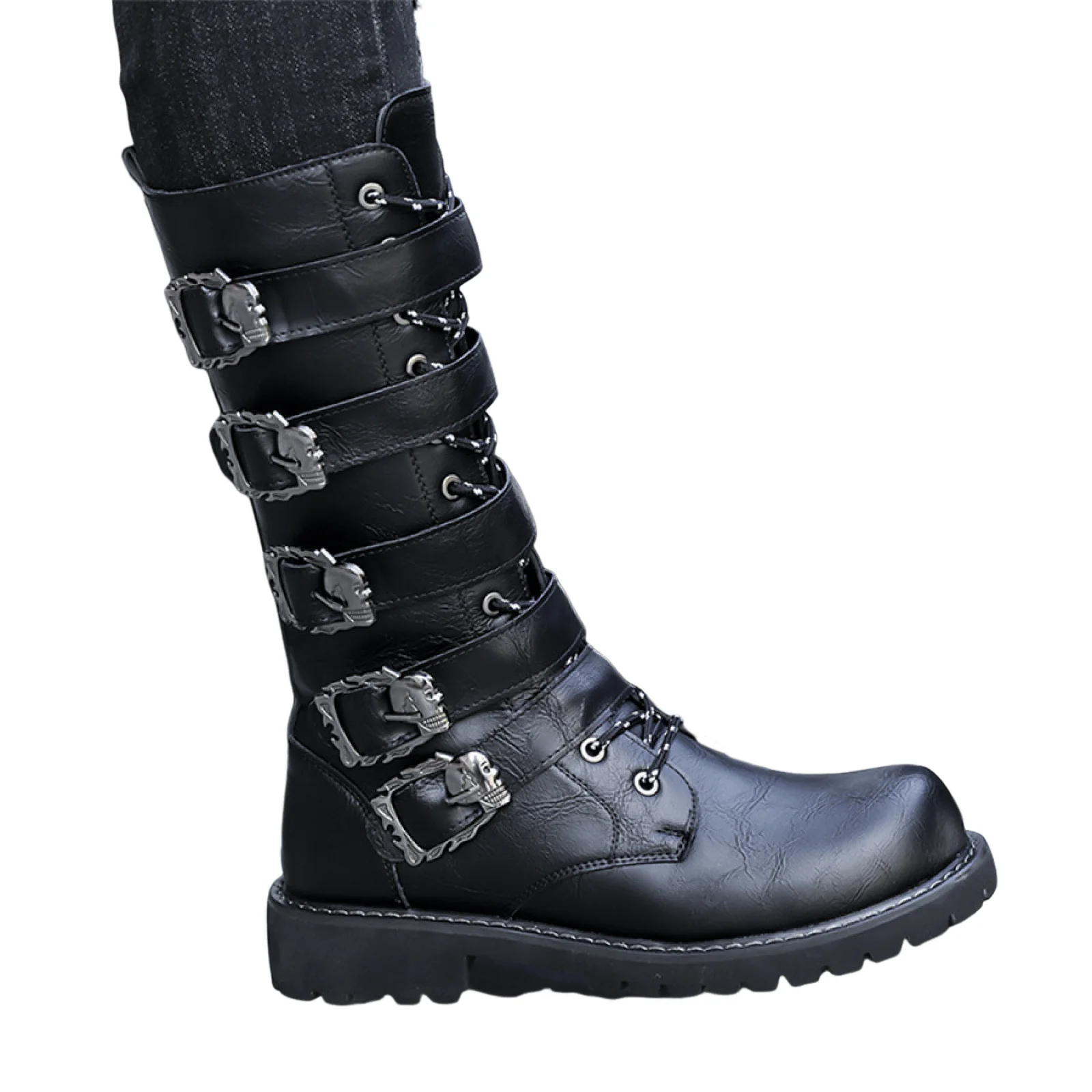 Botas de motocicleta de couro do plutônio dos homens botas de motocross sapatos de motocicleta punk hippie rebites zip fivela botas punk martin botas preto