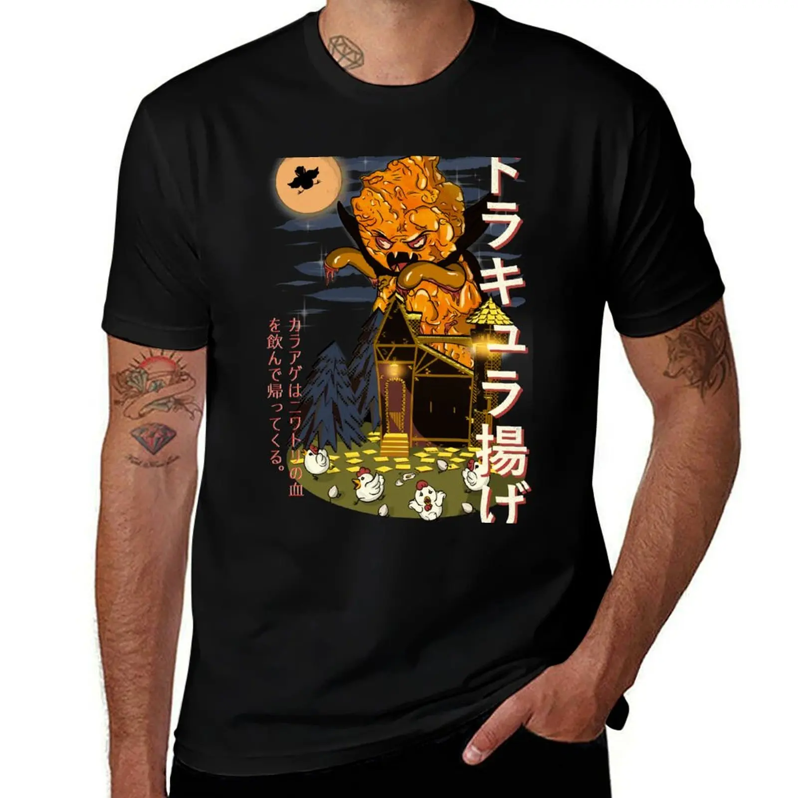 Camiseta Dracula Karaage attacking chickens, camiseta informal ligera de verano de manga corta