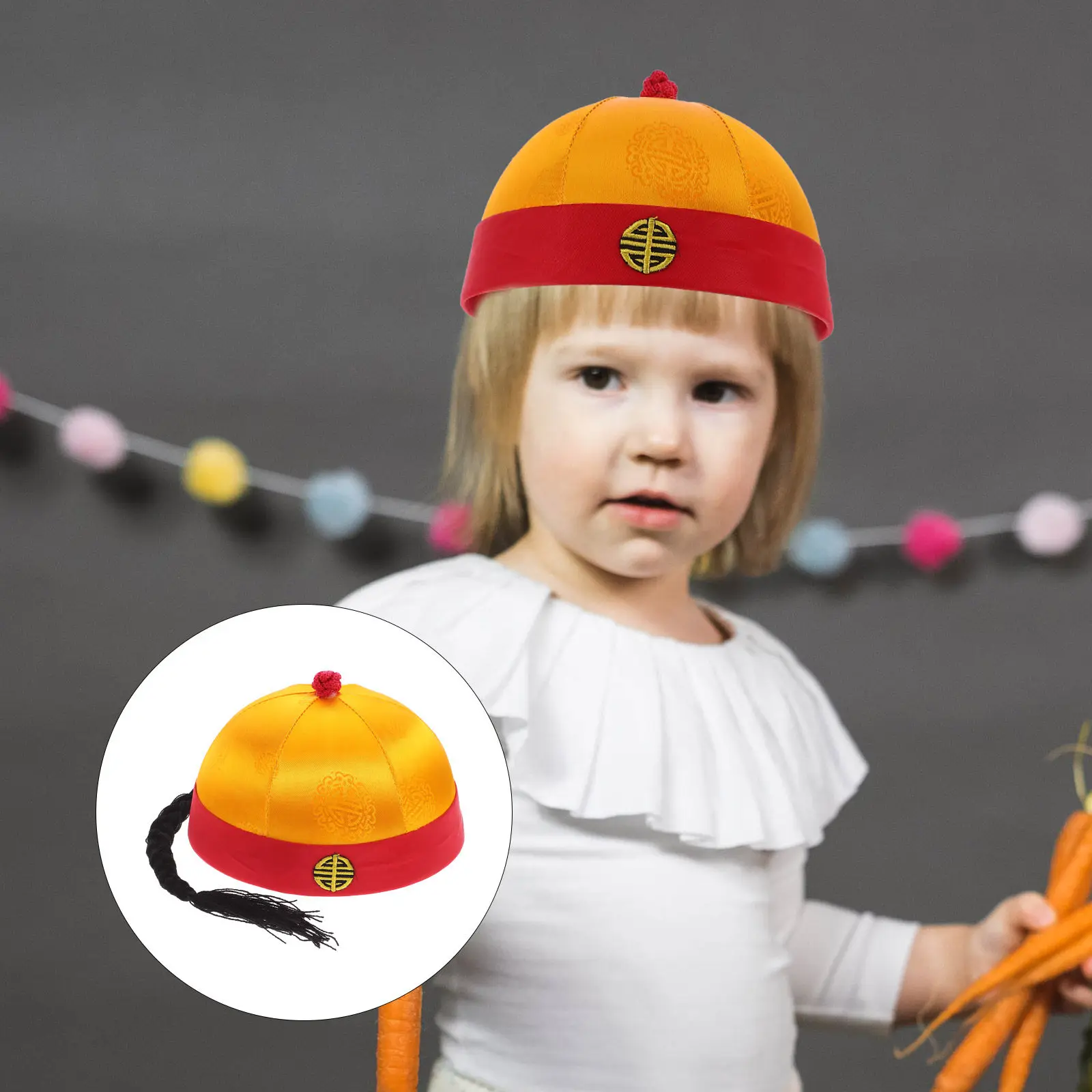 Sombrero chino antiguo para niños, con trenzas de brocado, ideal para disfraces de cosplay, fiestas y eventos. Sombrero de estilo chino tradicional, disfraz chino, tocado Hanfu.