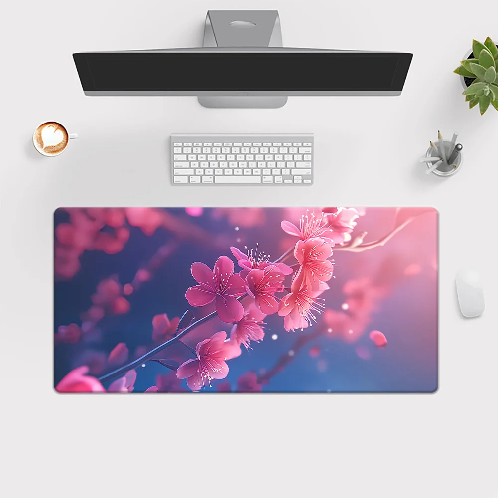 1pc Pink Plum Flower Design Mousepad, Rubber Waterproof Anti-Slip Desk Mat, Durable Gaming Keyboard Pad for Office Computer PC a