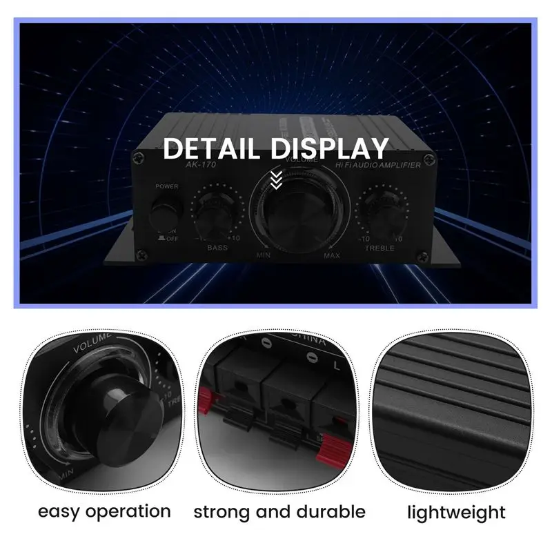A76T-12V Mini Audio Power Car Amplifier Digital Audio Receiver AMP Dual Channel 20W+20W Bass Treble Volume Control For Home