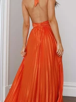 Vestidos de Noche con cordones para mujer, vestido Sexy con espalda descubierta y cintura alta, vestido fruncido con cuello Halter, vestido de banquete ajustado liso sin mangas elegante