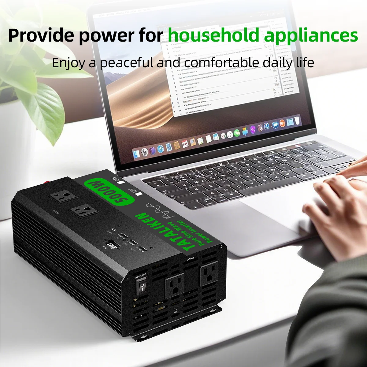 5000W Pure Sine Wave Inverter Outlet with Digital Display - Multi Socket for RV, Camping, Off-grid Power, Voltage Monitoring (US