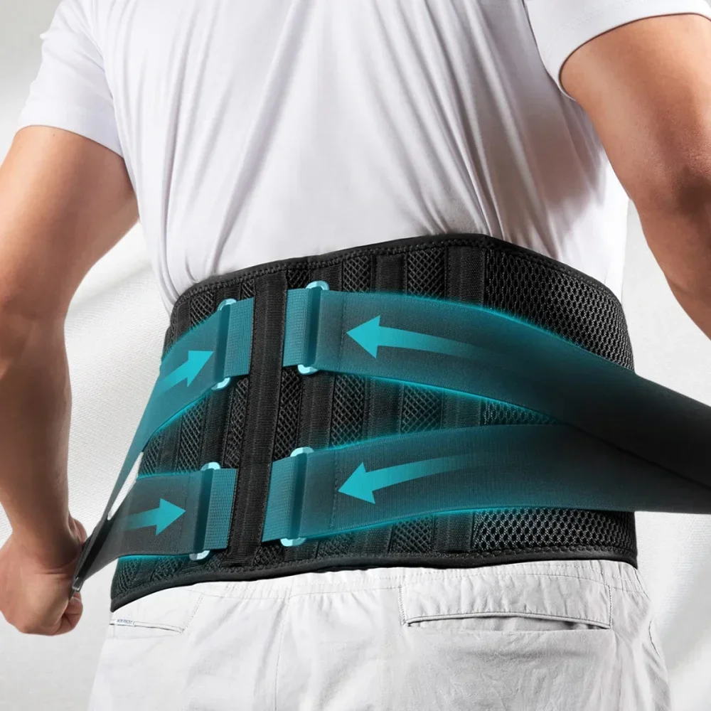 Air Mesh Back Brace for Men Women Lower Back Pain Relief with 6 Stays, Anti-skid, Adjustable Lumbar Support Belt for Sciatica