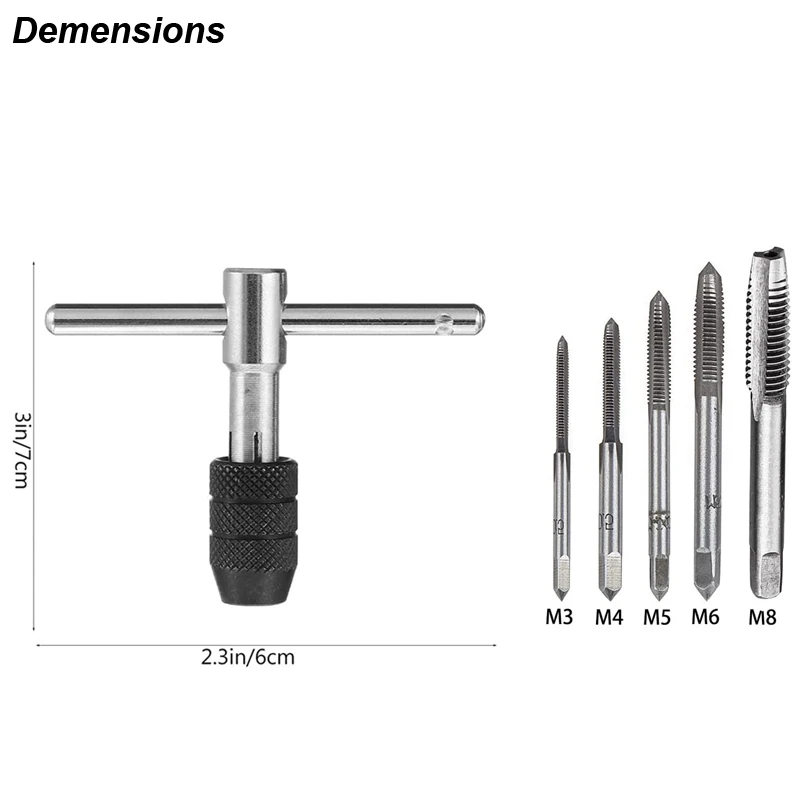 3-6mmT-shaped Tap Wrench 5pc Hand Tap M3-M8 Tapping screwdriverWrench Thread Tapping Hand Tool set