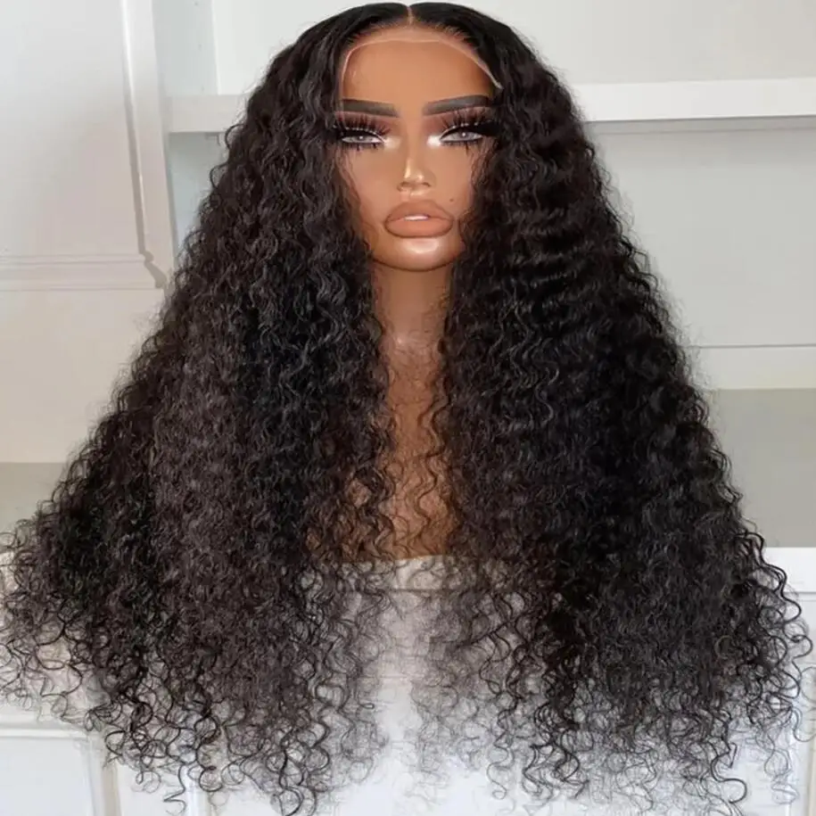 Perruque Lace Front Wig crépue bouclée noire naturelle pour femme, cheveux de bébé, densité 180, 26 pouces de long, sans colle, préplumée, degré de chaleur, 03