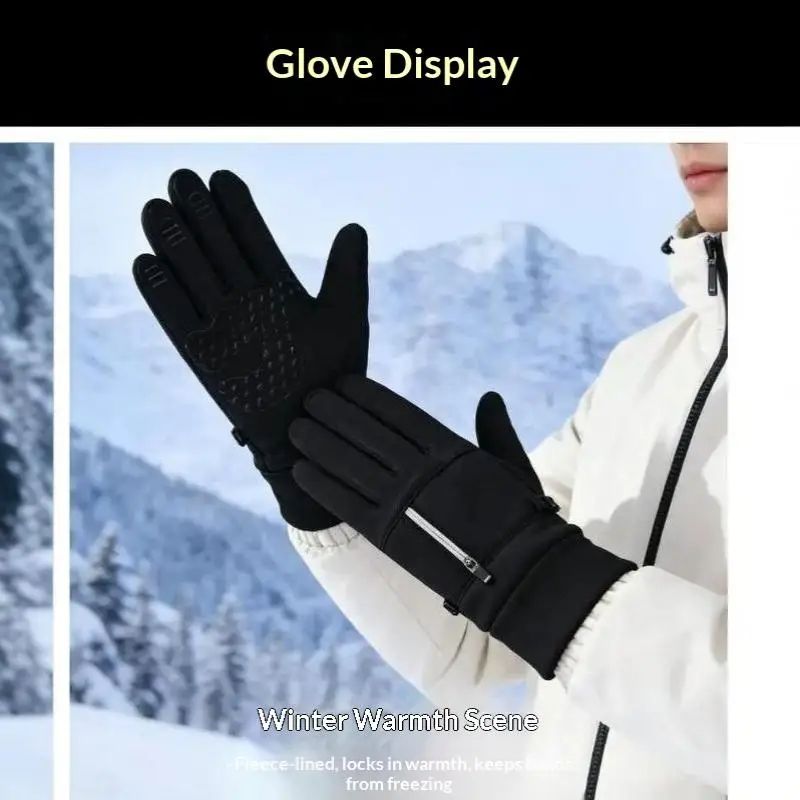 Winter-Touchscreen-Handschuhe für Radfahren, Motorradfahren, Skifahren, Outdoor-Aktivitäten, mit Reißverschlusstasche, wasserabweisend, rutschfest, Unisex, Fahrhandschuhe – Detail 13