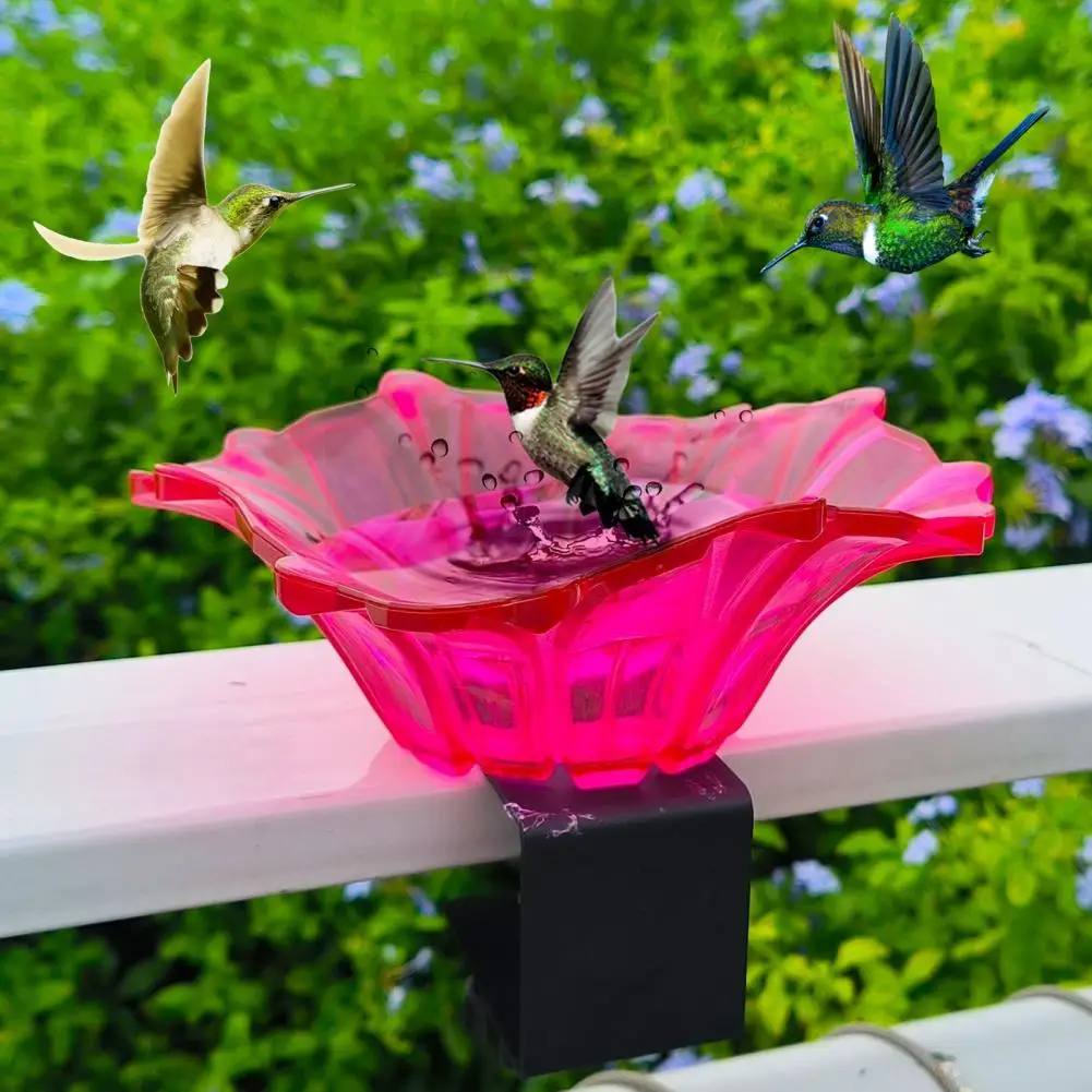 No Tools Bird Bath Glass Bird Bath Bowl with Adjustable Clamp Railing Feeder Tray for Garden Yard Patio Lawn Outdoor Deck