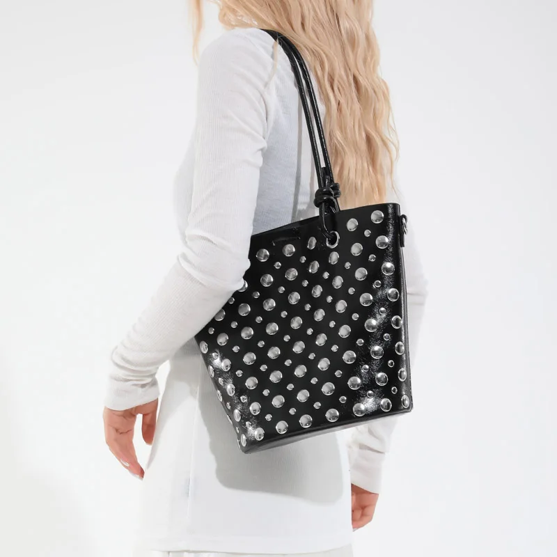 

Сумка через плечо с заклепками и дизайном для женщин, 7 цветов, сумка из искусственной кожи, сумка подмышки, модная повседневная сумка из 2 комплектов, женская сумка для поездок на работу