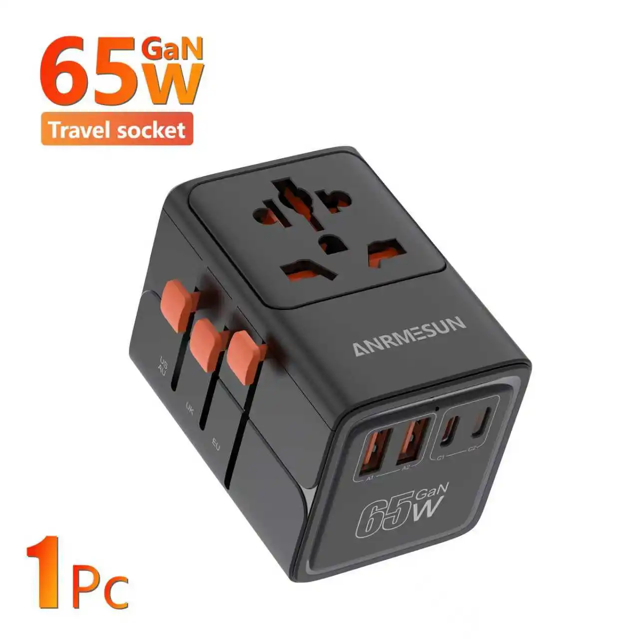 Universele reisadapter met 4 stopcontacten 1 USB-poort 2 Type-C PD 25 W Alles-in-één snel opladen op EU UK US AUS-stekker opladen - afbeelding 1