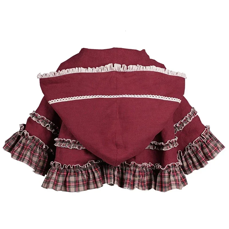Cosplay Little Red Riding Hood 2025 HOT Sweet Girl Lolita Women Dress Vintage Patchwork Red Dress with Cloak Cute Female Bing