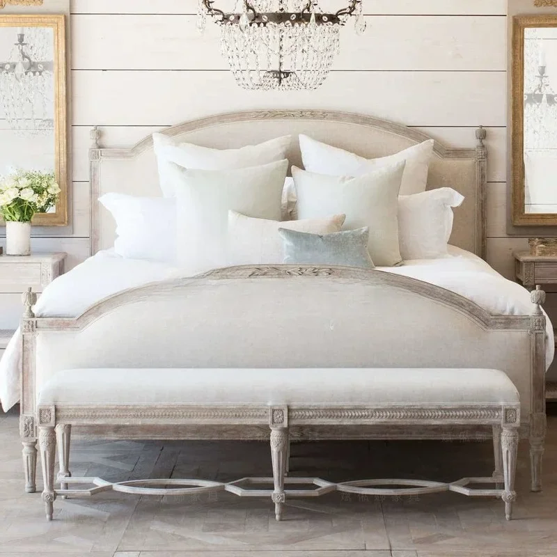 American solid wood double bed bedroom antique simple French engraved retro old bed can be customized factory direct sales
