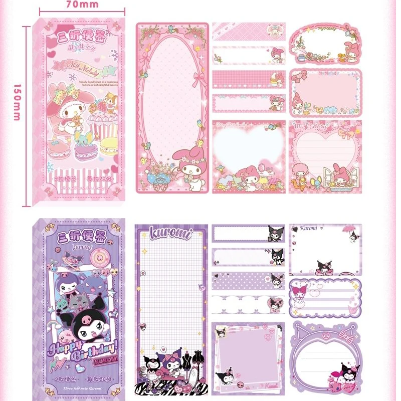 Kawaii Cartoon Kuromi Paste Sticky Note Cute My Melody Cinnamoroll Pochacco Notebook Student School Office Stationery