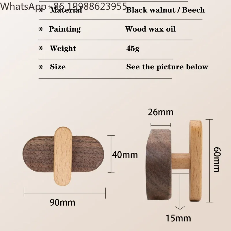 New  Solid Wood Hook Walnut  Hanger Bathroom Wall Hook Bedroom Coat Storage Rack Home Towel Key Decoration Hooks