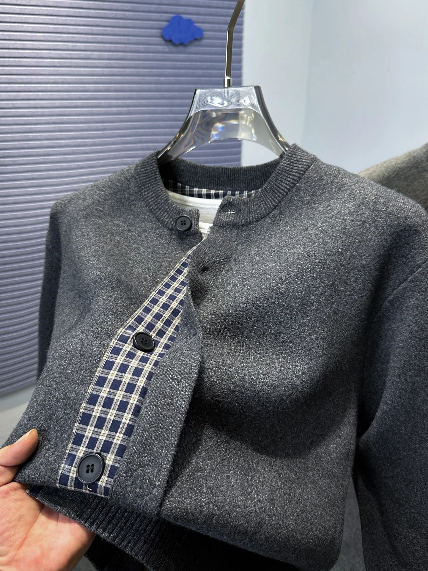 

Men's Casual Thiened round Ne Knitted irt Jaet Pure Color Splicing Design Autumn Winter Outerwear Soft Polyester Blend