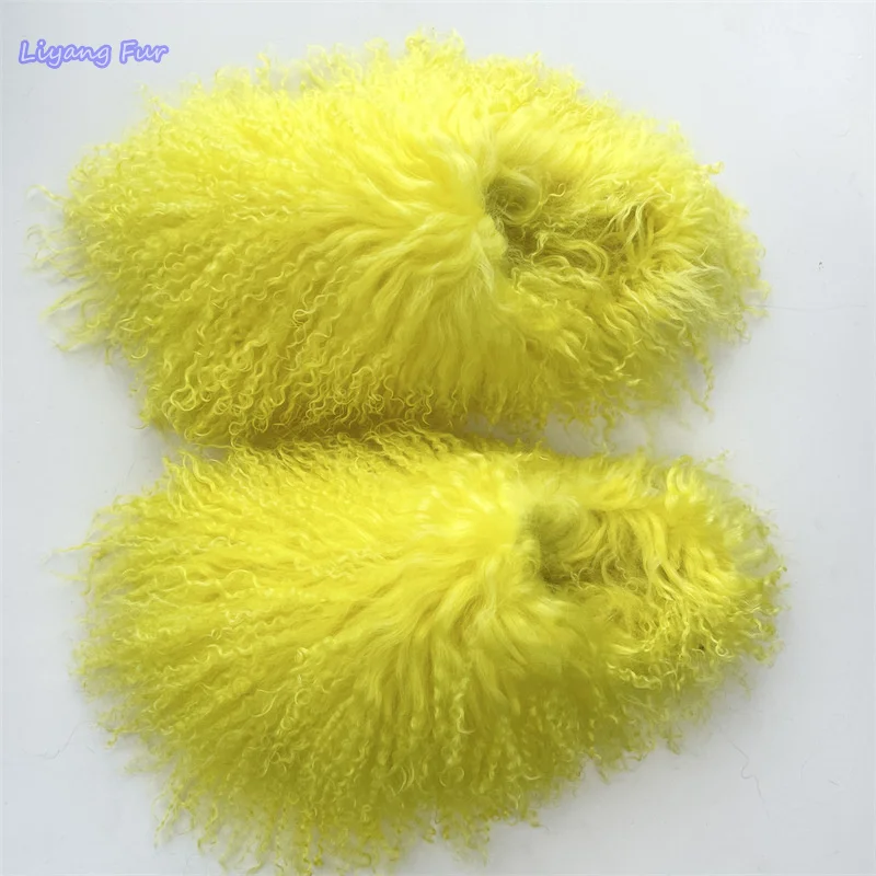 

Wholesale Women Fuzzy Flat Fluffy Slide Fashion Soft And Fluffy Real Mongolian Wool Fur Slippers