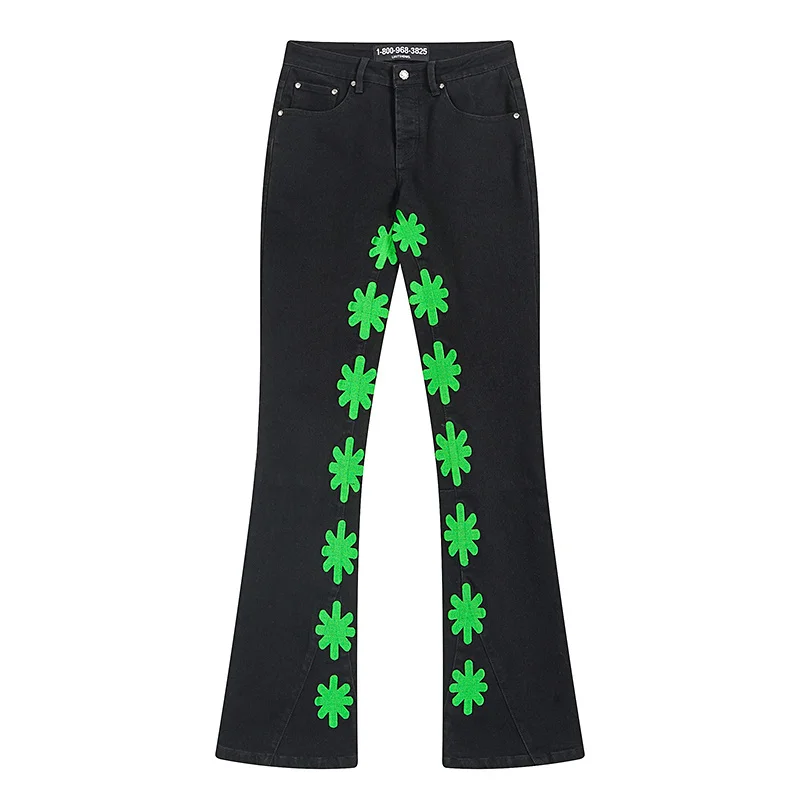 

American style Men And Women Ripped Patchwork Jeans Streetwear Micro flared stretch jeans