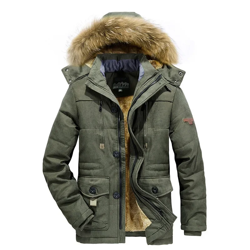 2023 Men\'s Winter Jacket High Quality Hooded Fur Collar Multi Pocket Cargo Jacket Casual Business Cotton Padded Men Jacket 7XL