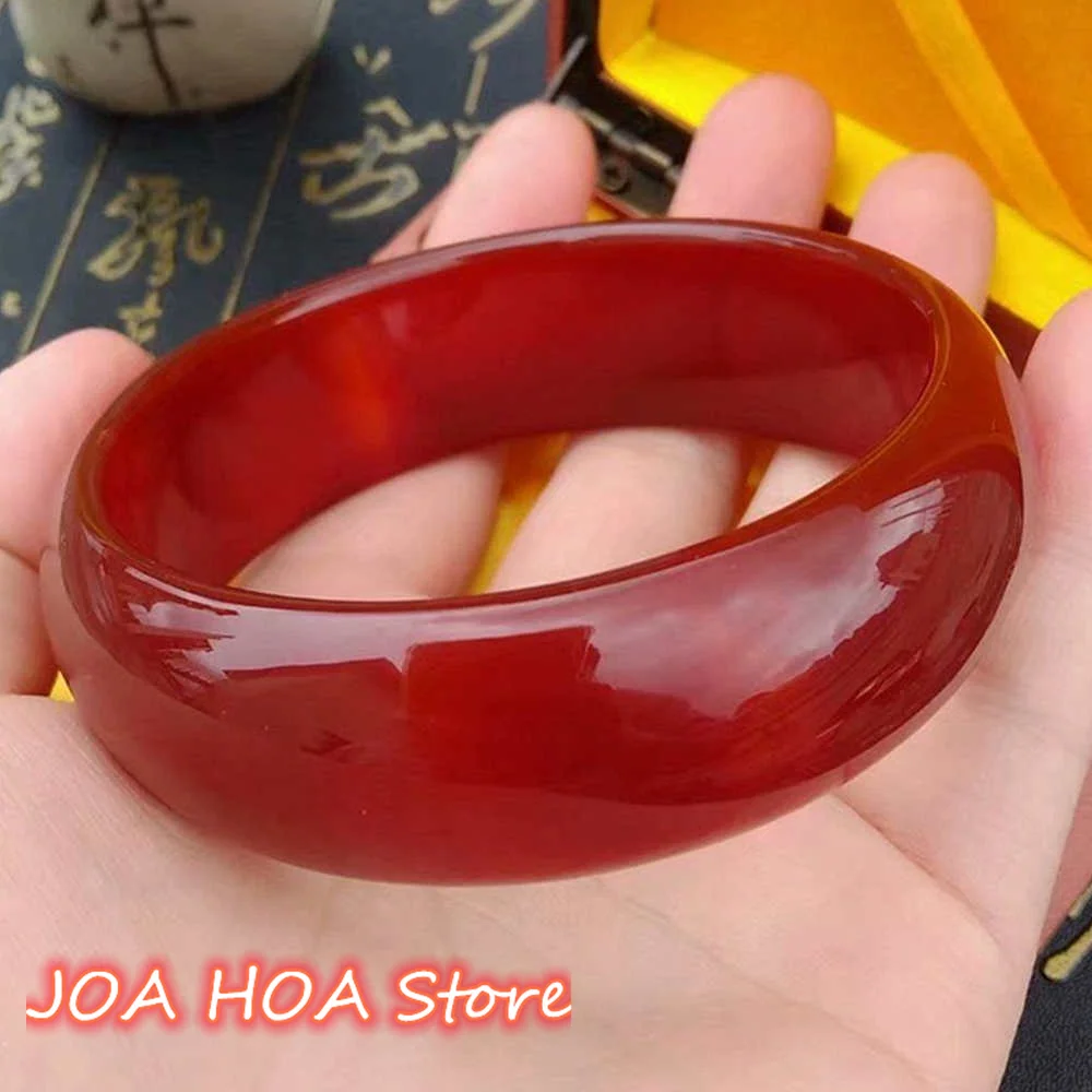 

Natural 5A Red Agate Bracelet Women's Carnelian Wangfu Bangles Widened Thickened 21mm Jade Handring Stylish Fine Jewelry