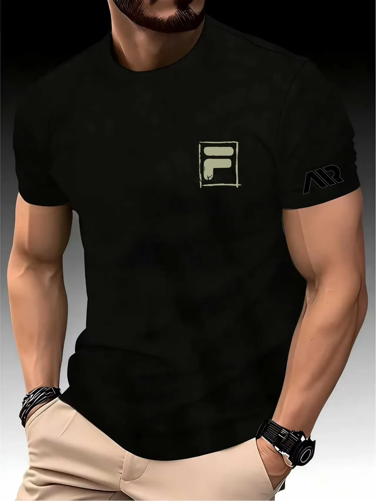 2026 New Men's Breathable Quick Dry Short Sleeve Tee, Spring Summer Sports Print Design, Casual Top For Running And Gym