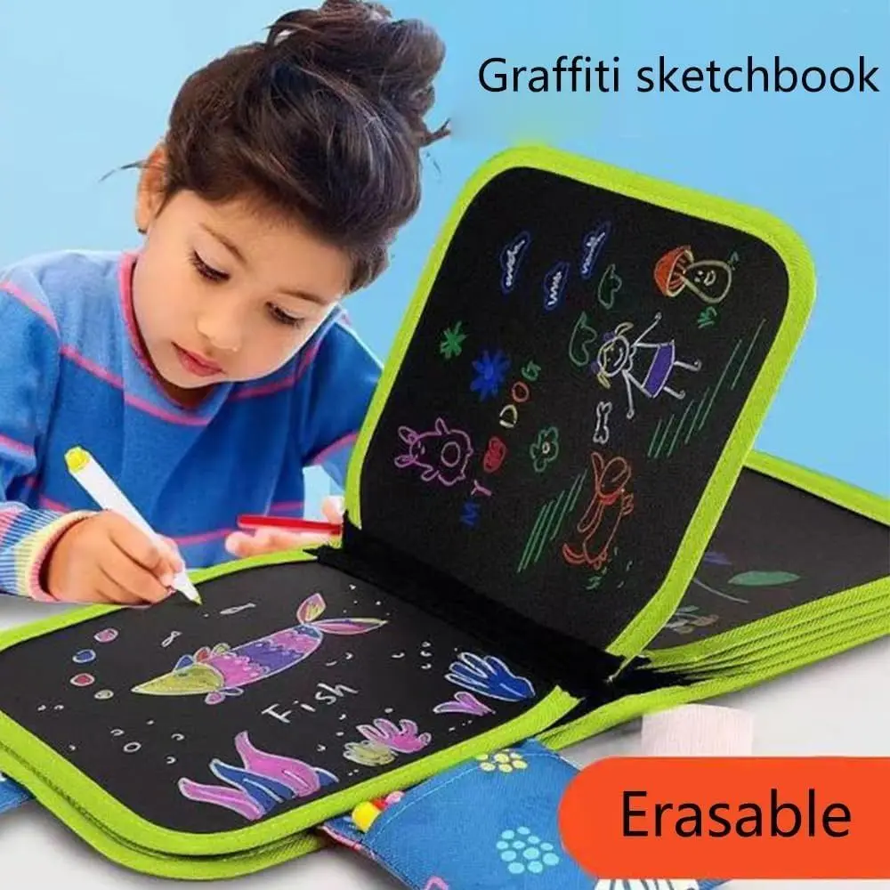 6 Page Drawing Reusable Educational Erasable Blackboard Pad Wiping Coloring Erasable Graffiti Drawing Book for Boys Girls