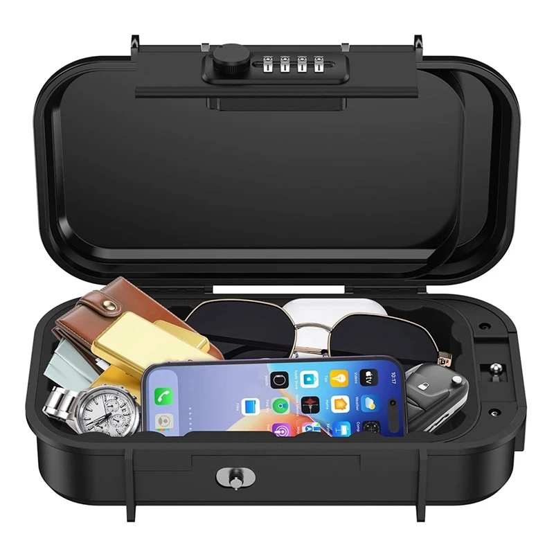 Portable Lock Box, 4-Digit Combination Lock Box for Travel, Anti-Theft Small Safe Box with Removable Chain, Cash Box-SPMI