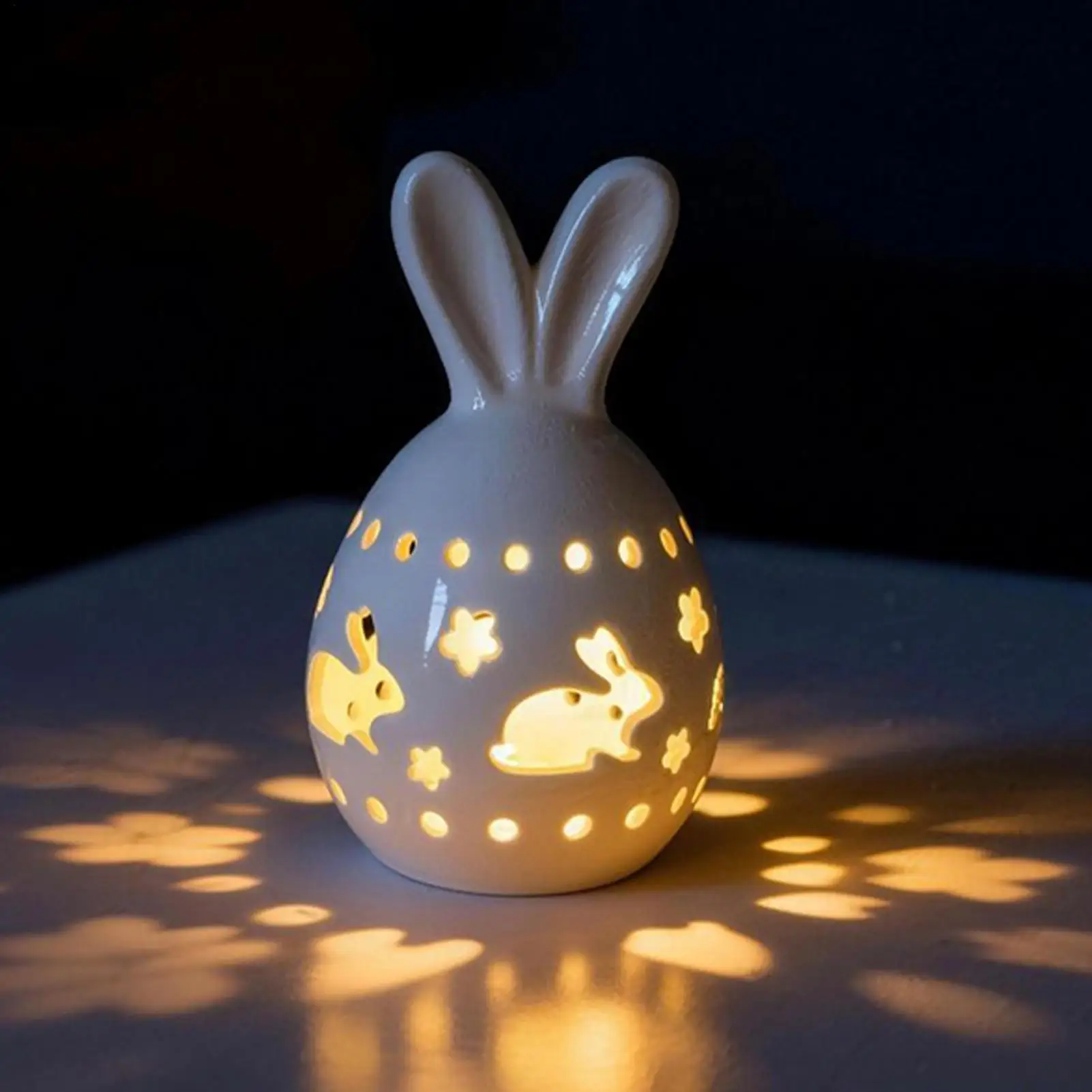 

Easter Bunny Lamp Ceramic Rabbit Night Light Spring Holiday Home Decor for Window Sill Bedside Kids Room Centerpiece Decorations