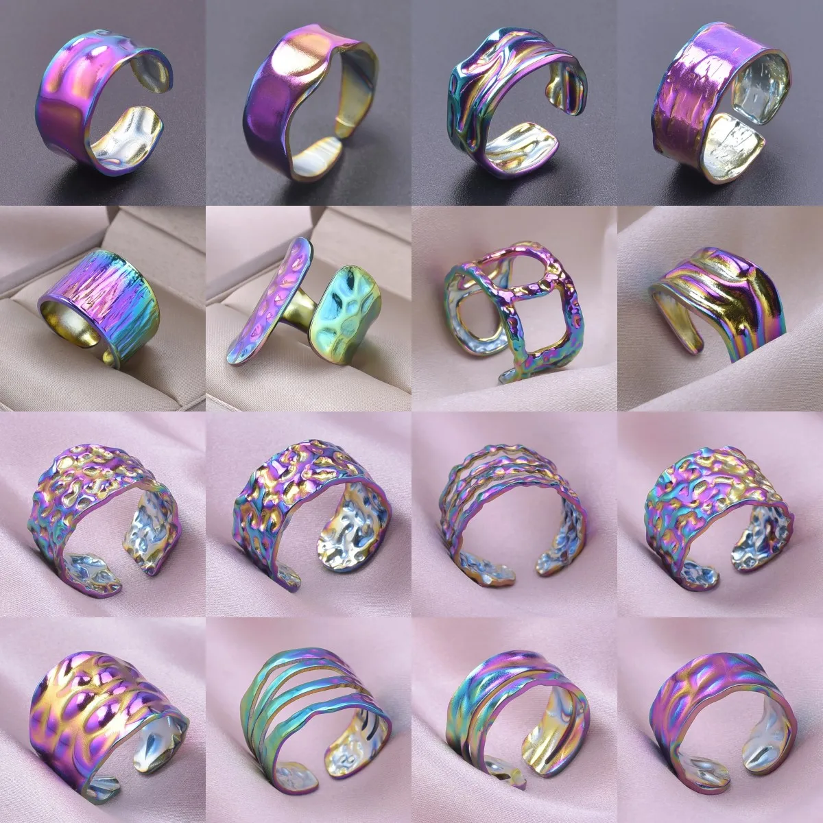 1pc Creative Irregular Wave Smooth Rings Concave-Convex Surface Wide Rings For Women Men Rainbow Creative Punk Gothic Rings Gift