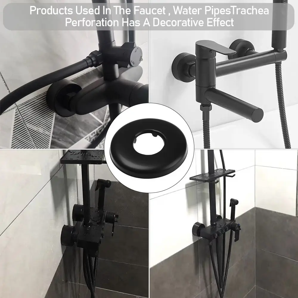 1Pcs Black Shower Faucet Decorative Cover Chrome Finish Stainless Steel Water Pipe Wall Covers Bathroom Accessories