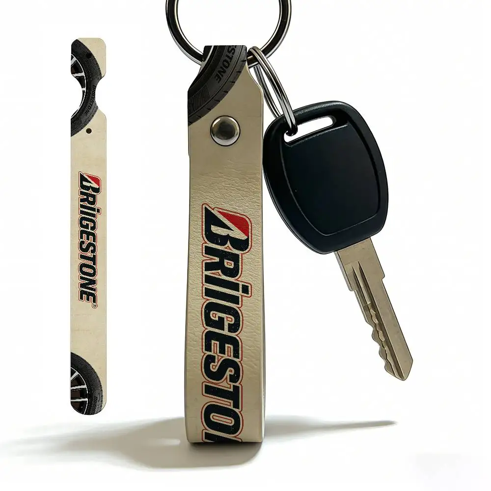 For Logo Bridgestone PU Leather Motorcycle Keychain Universal Motorbike Key Ring Holder For Riders Men Gift