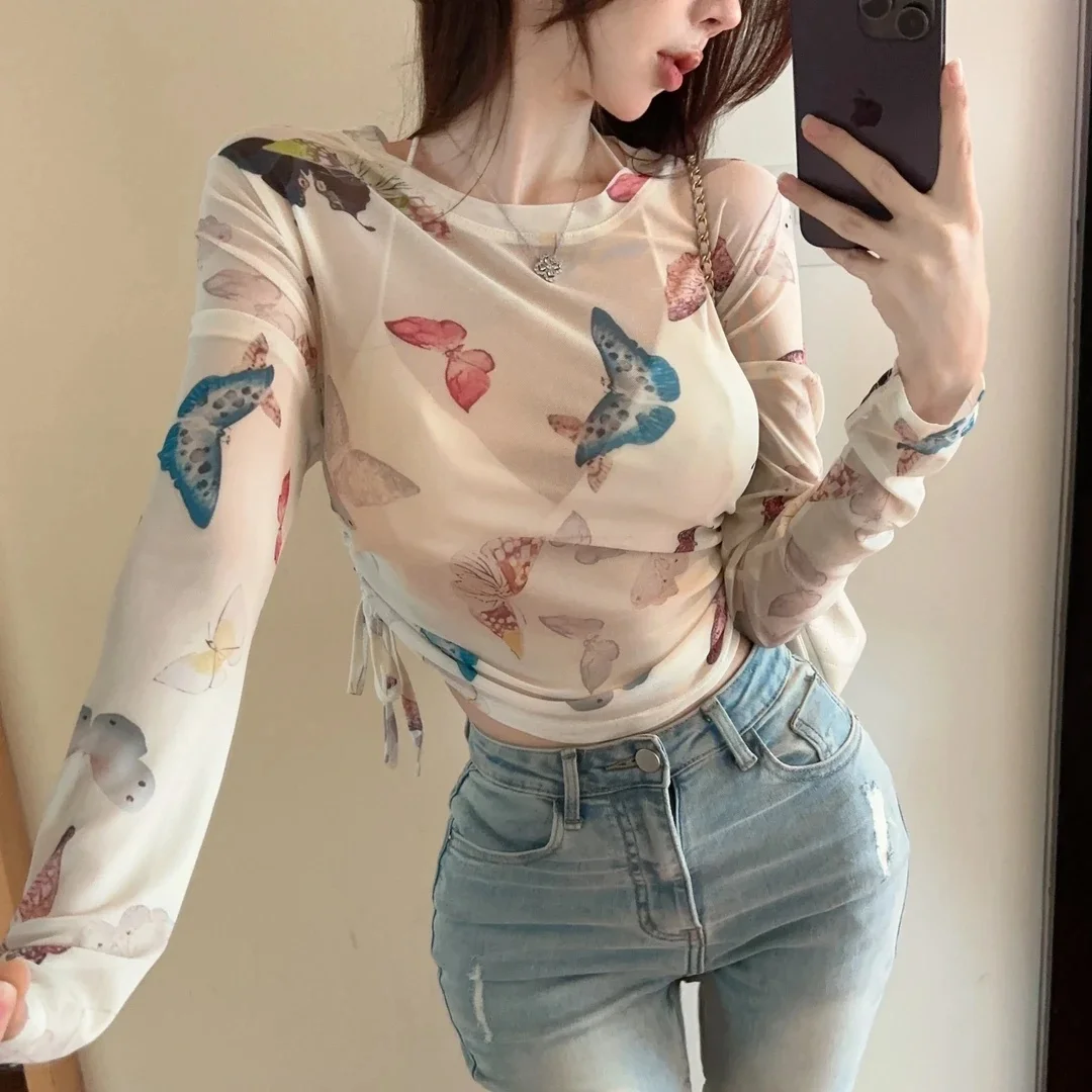 

Женская легкая футболка Sweet Spicy Girl с завязками на талии и принтом Me, солнцезащитный топ, повседневный круглый топ с круглым вырезом...