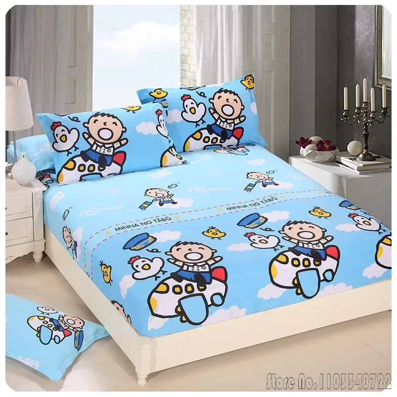 Anime Cute Star Kids Baby Cotton Fitted Sheet with Elastic Band Bed Sheets Linen Bedspread Mattress Cover Bed 0.9m 1.2m 1.5m