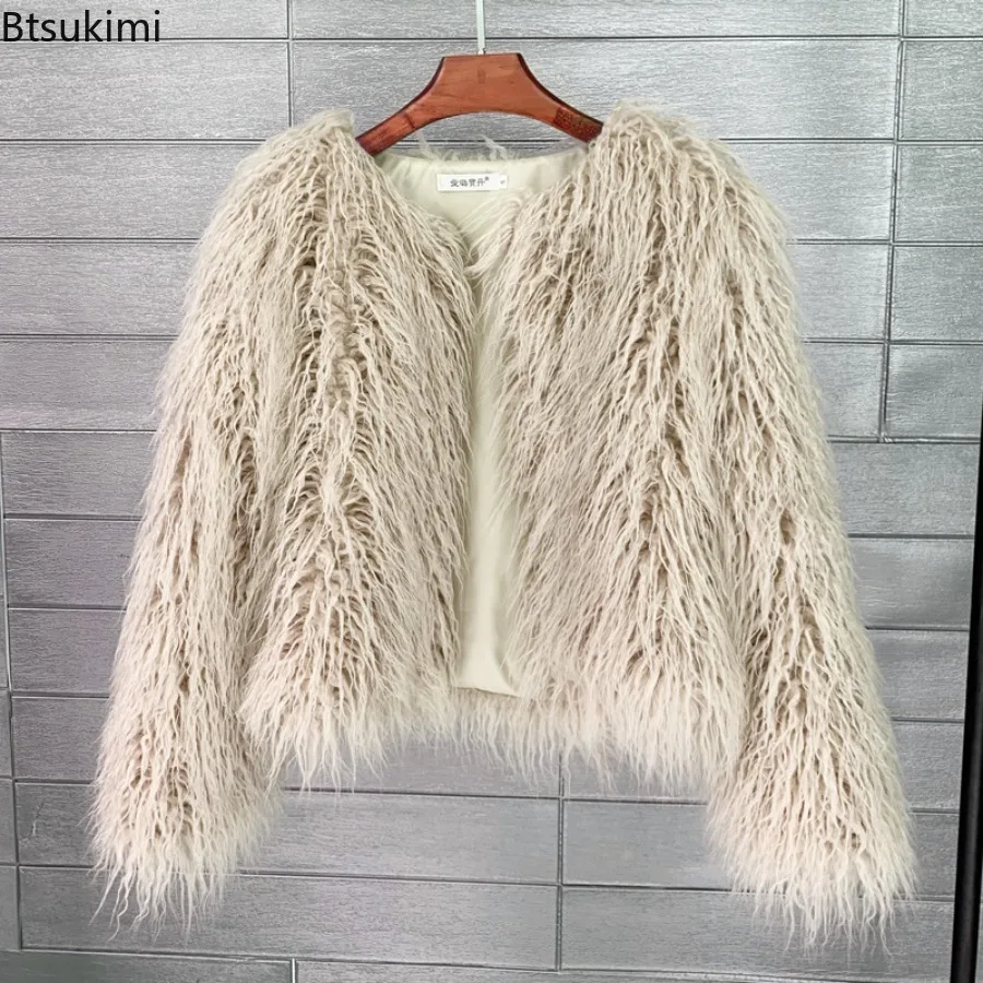 Dames pluizige bontjas kleurrijke streetwear nepbont jas Koreaanse stijl dameskleding schapenvacht jas korte mouw met lange mouwen
